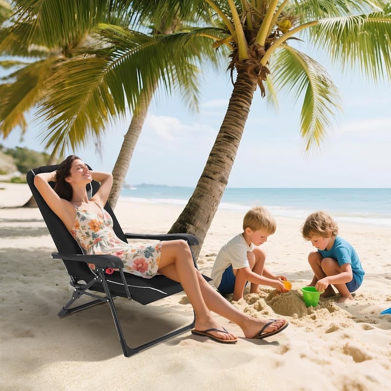 Folding Chaise Lounge Chair,Folding Beach Chair for Adults Adjustable Back