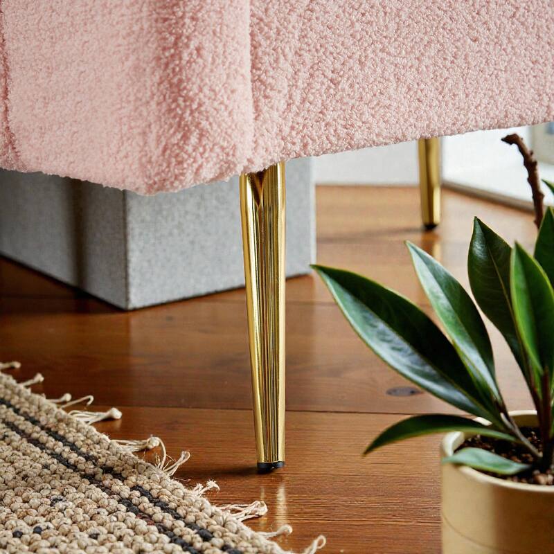 Modern Teddy Loveseat Sofa with Side Pocket, Folding Sleeper Sofa Bed with Adjustable Backrest and Golden Metal Legs