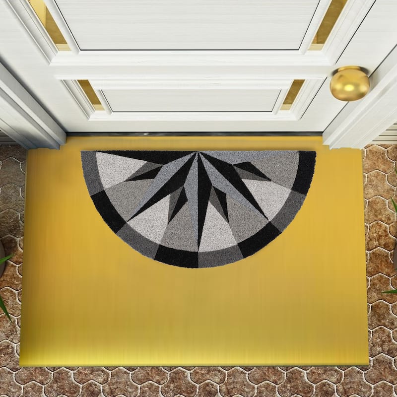 Half-Circle Coir Doormat with Bold Compass Rose Design - 30 L X 15 W x 5/8 H