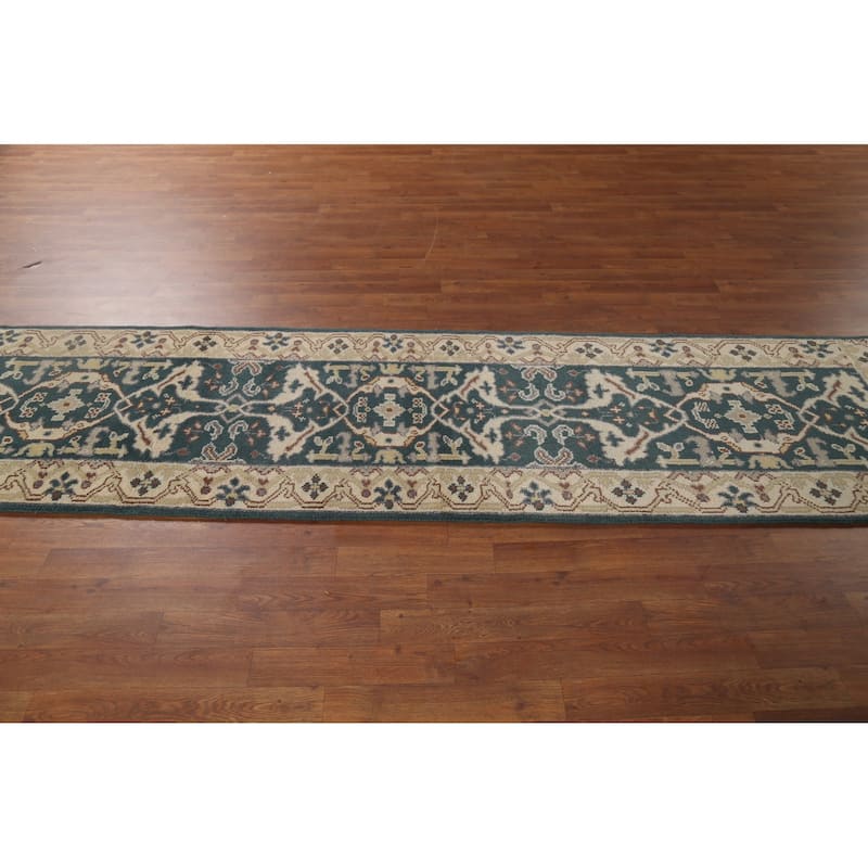 Teal Oushak Indian Runner Rug Hand-Knotted Wool Carpet - 2'7"x 9'11"