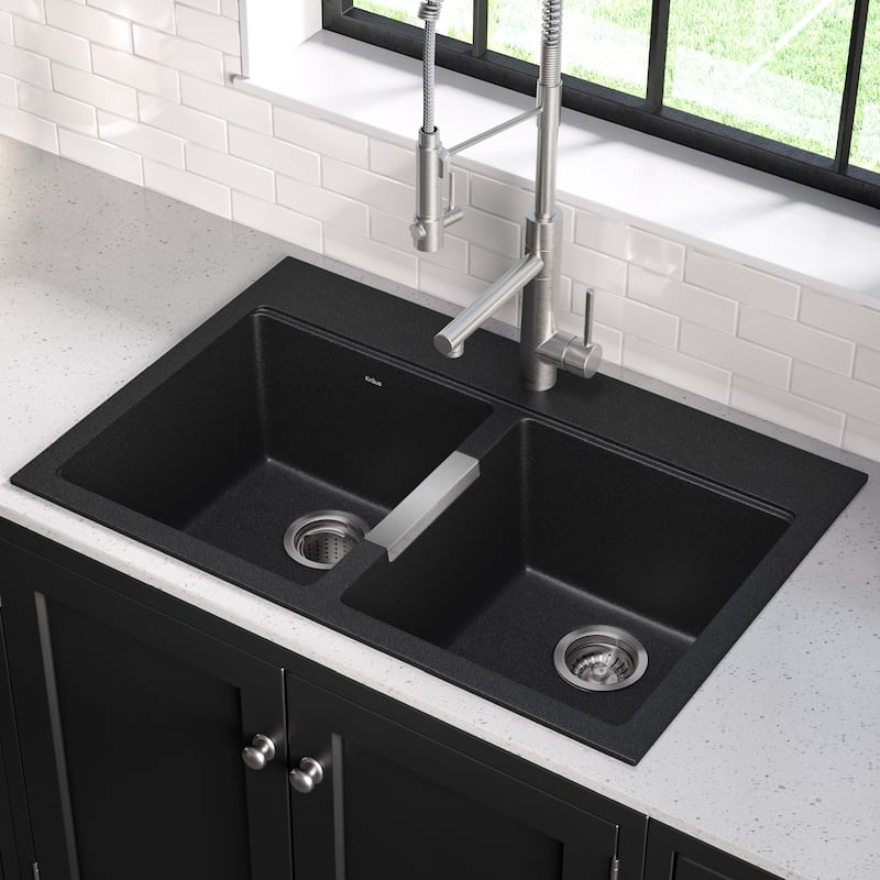 KRAUS Granite 33 inch 2-Bowl Undermount Drop-in Kitchen Sink