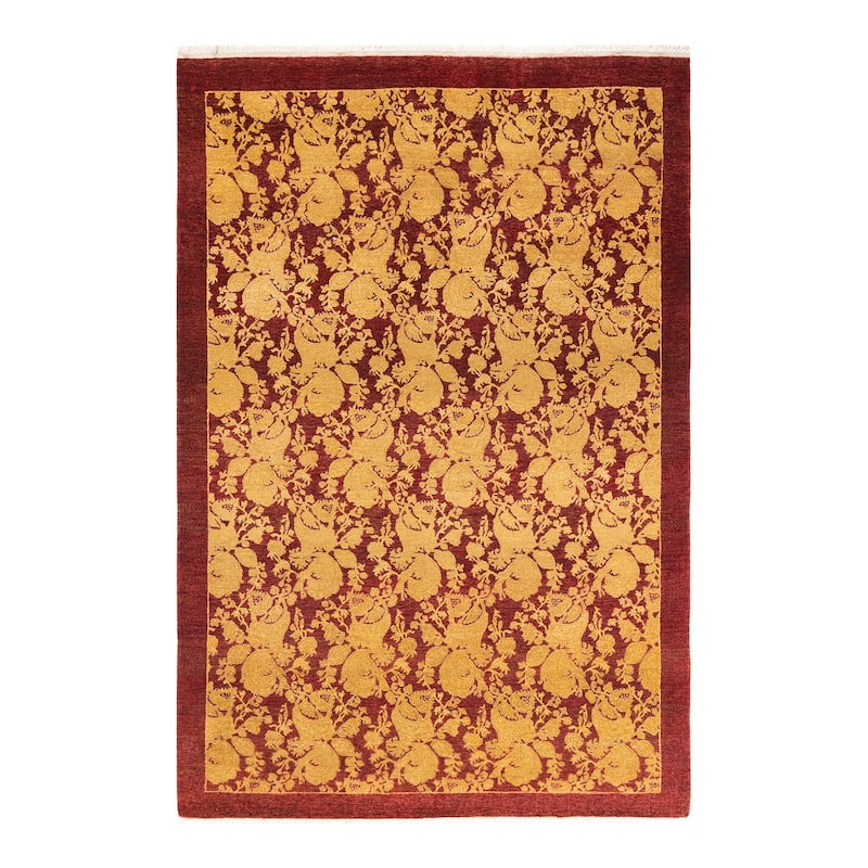 Overton Hand Knotted Wool Traditional Abstract Red Area Rug - 4' x 6' - Burgundy - 4' x 6'