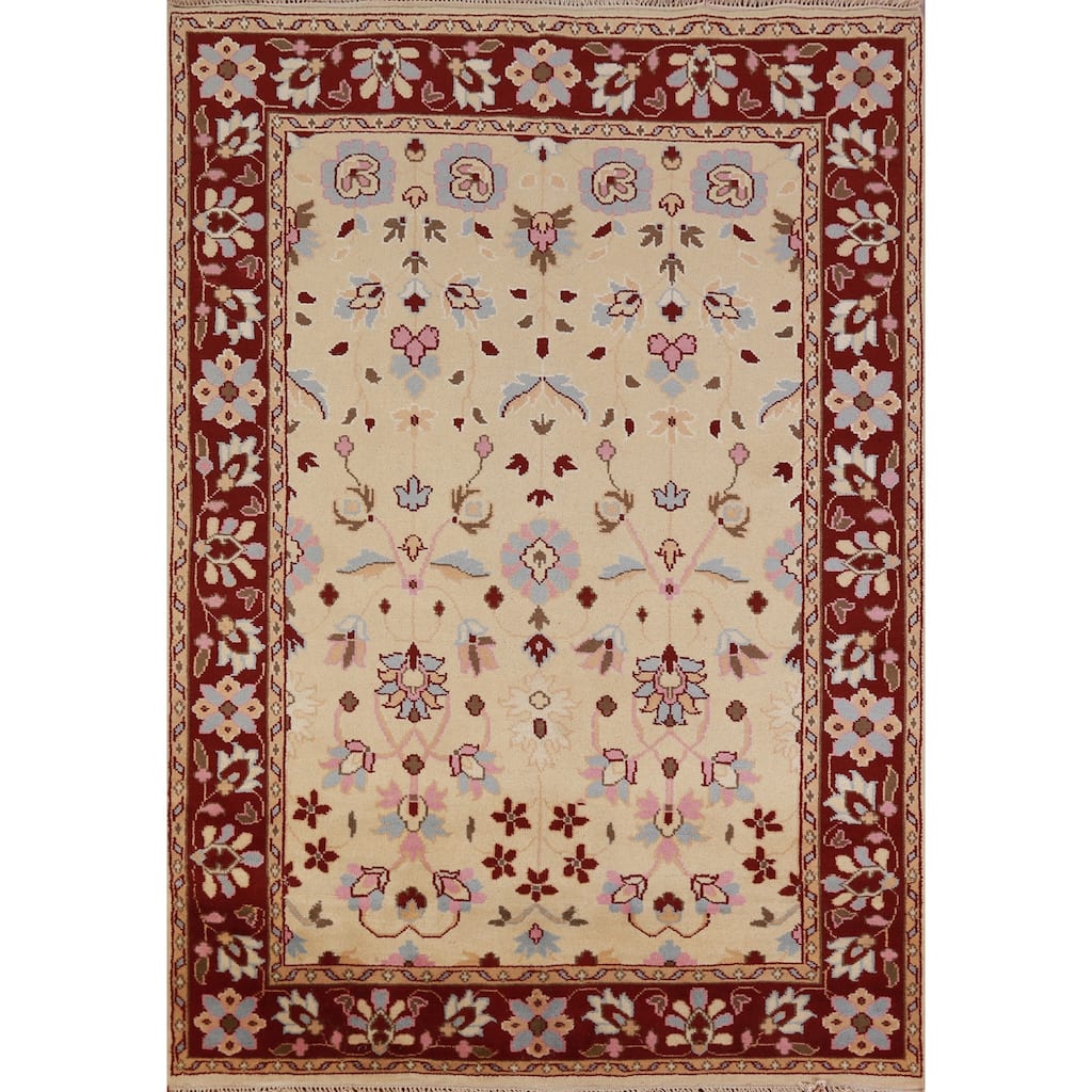 Hand Knotted Oriental 100% Wool Carpet Traditional Floral Peach Ziegler Area Rug - 7' 1'' X 5' 5''