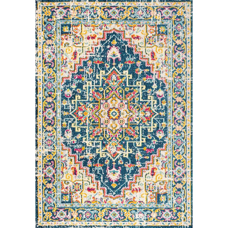 JONATHAN Y Audrey Geometric Medallion Area Rug - 3 X 5 - Blue/Beige