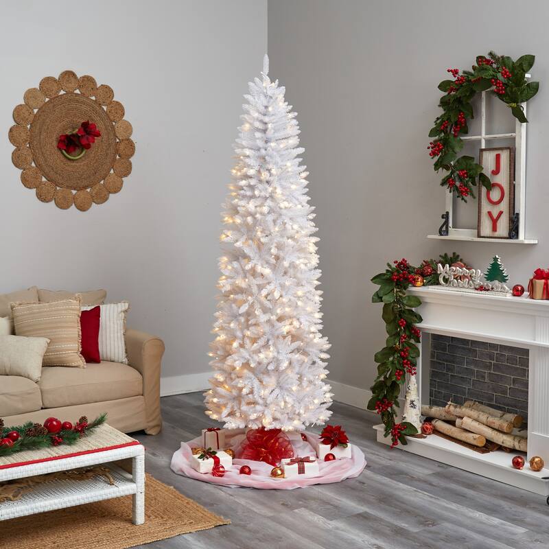 8ft. Slim White Artificial Christmas Tree with 400 Warm White LED Lights & 1348 Branches - Modern Holiday X-Mas Glow