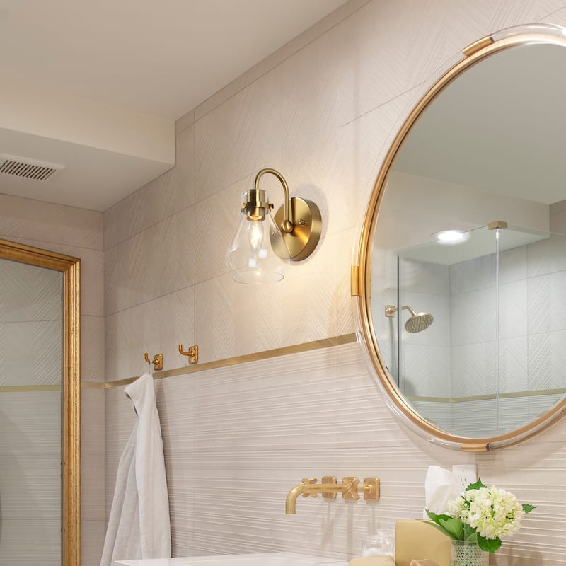 Nalia Modern Brass1-Light Wall Sconces Dimmable French Country Glass Bathroom Vanity Light
