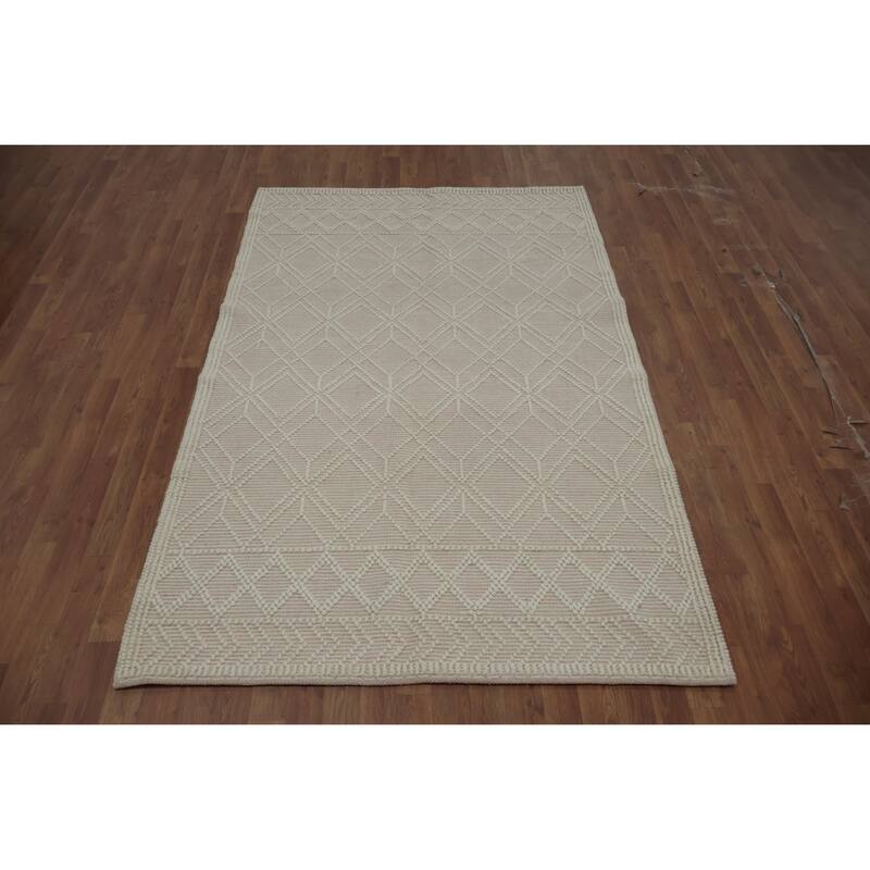 Hand Knotted Oriental 100% Wool Carpet Modern Geometric Beige & Ivories Modern Gotti Design Area Rug - 7' 7'' X 4' 10''