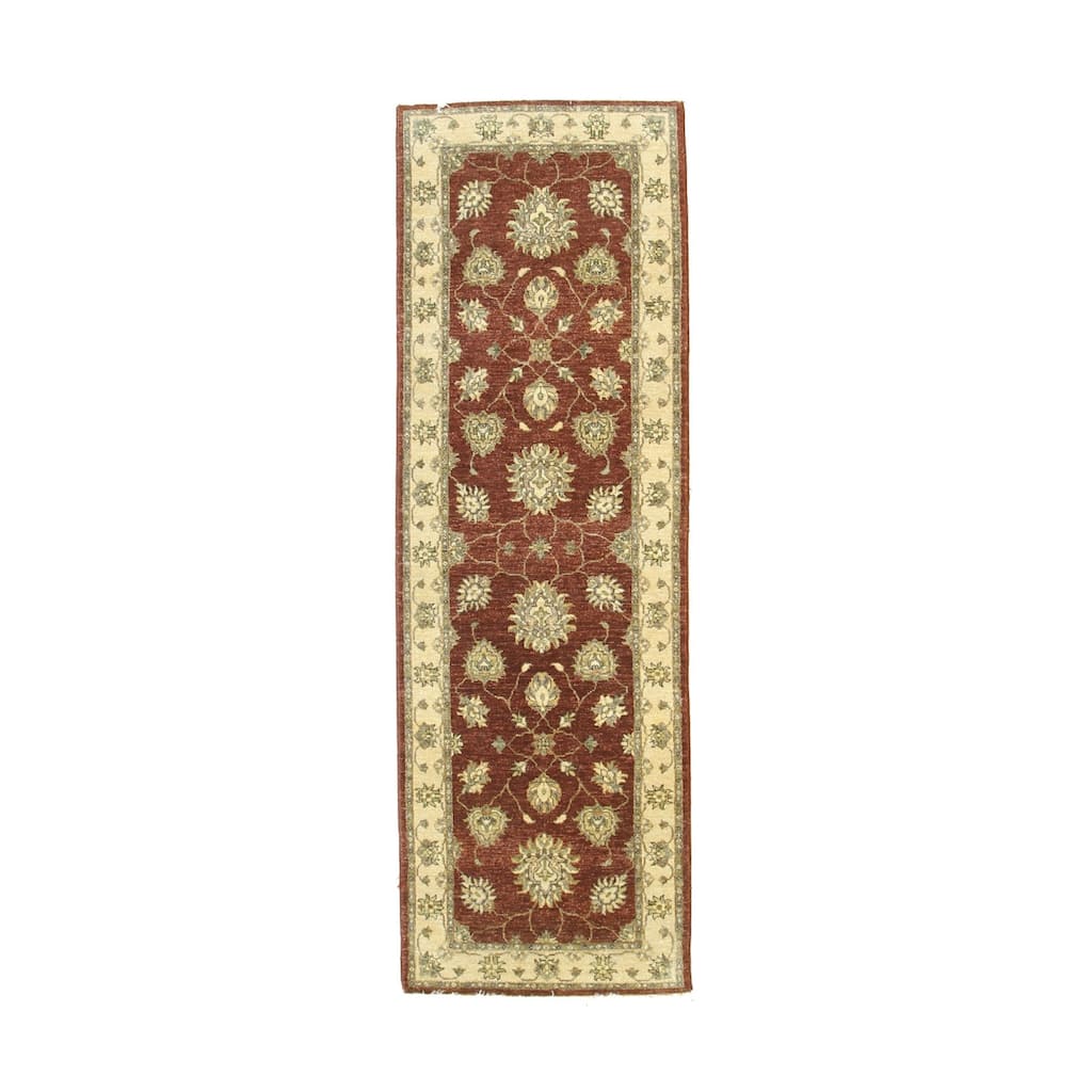 Red Hand-Knotted Wool Traditional Agra Rug, 2'7 x 7'11, Cozy Vibrant Accent - L