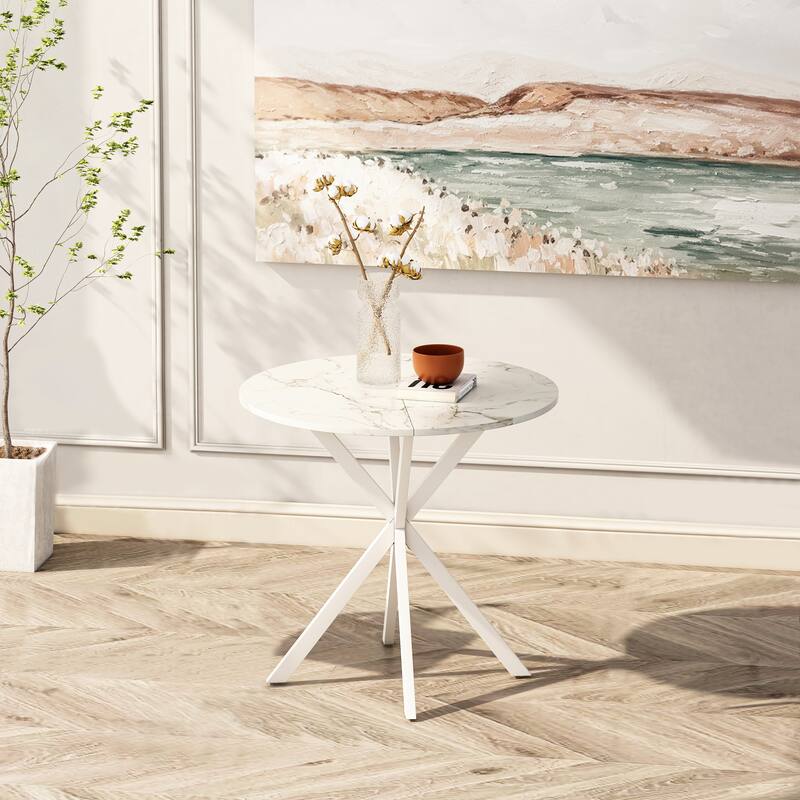 Modern Cross Leg Round Dining Table with Matte Finish Iron Legs