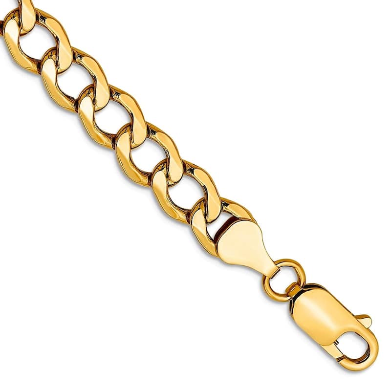 Curata 10k Yellow Gold Unisex 7" 8" or 9" Solid Curb Link Chain Bracelet - 2.5mm 3.35mm 4.3mm 5.25mm 6.5mm - 6.5 mm - 8 Inch