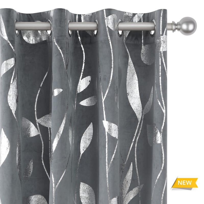 Velvet Curtains Room Darkening Silver Pattern Drapes 2 Panels