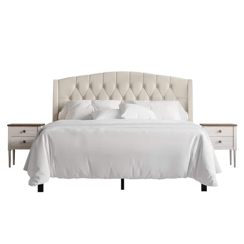 CraftPorch 3 Piece Bedroom Nightstands Set Classic Button Tufted Bed - Dove Grey - Full