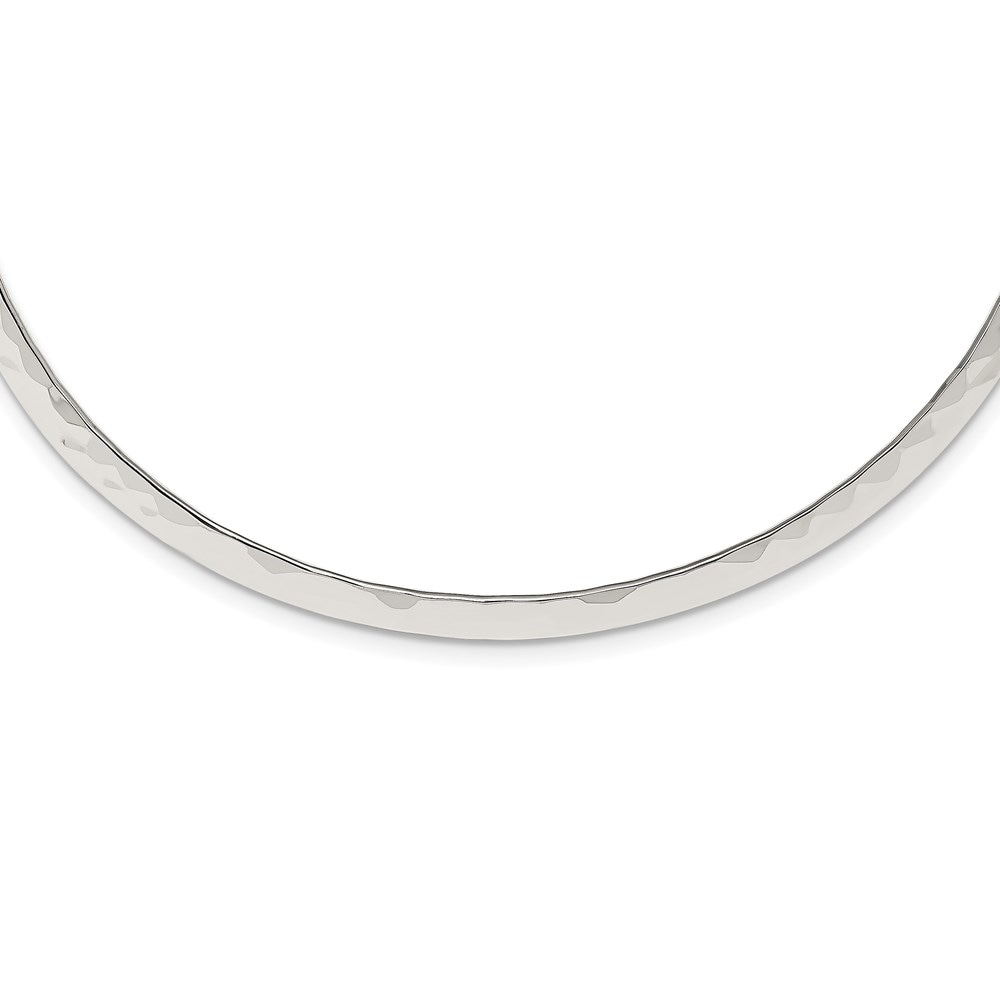 925 Sterling Silver Polished Hammered 6mm Neck Collar Necklace 