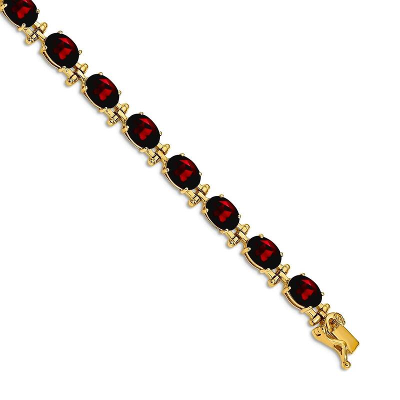 Curata 14k Yellow or White Gold 7" 7x5mm Oval Genuine Gemstones Classic Bracelet - Garnet - Yellow - Garnet