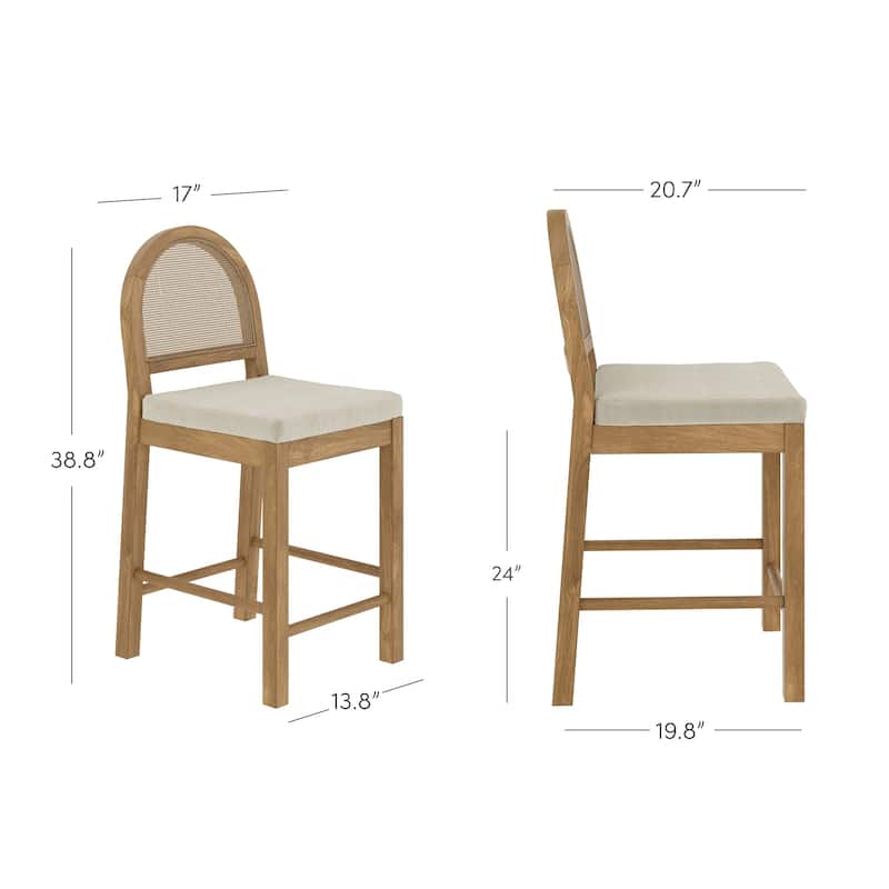 Bailey Boucle Upholstered Rattan Bar Stool or Counter Height Stool with Natural Rattan Woven Back For Kitchen Island