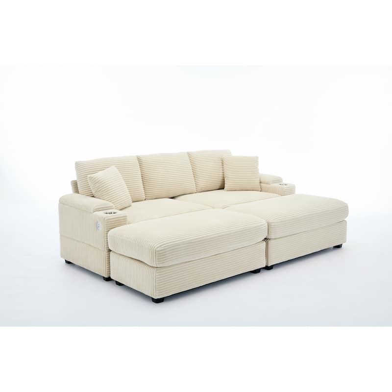 Combination Modular Convertible Sectional Sofa Bed Set,Armrest Storage,Stainless Steel Cup Holder,Usb,Deep Seat