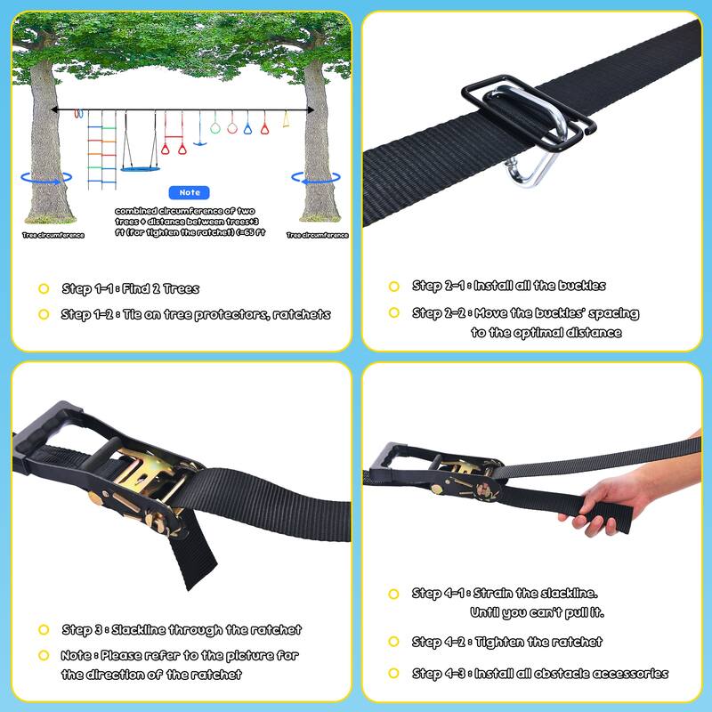 Hapfan 65ft Ninja Warrior Obstacle Course for Kids with Swing with 11 Obstacles for Backyard, Tree Slackline Jungle Gym Outdoor