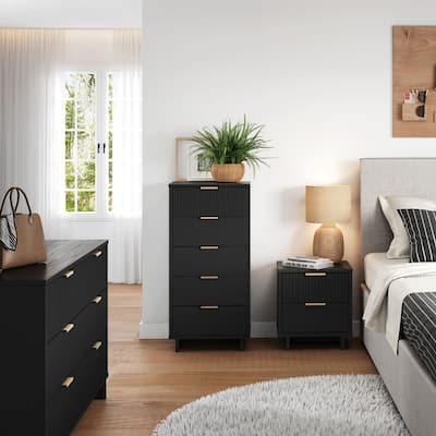 Manhattan Comfort 3-Piece Granville Modern Solid Wood Narrow Chest Dresser Nightstand Set.