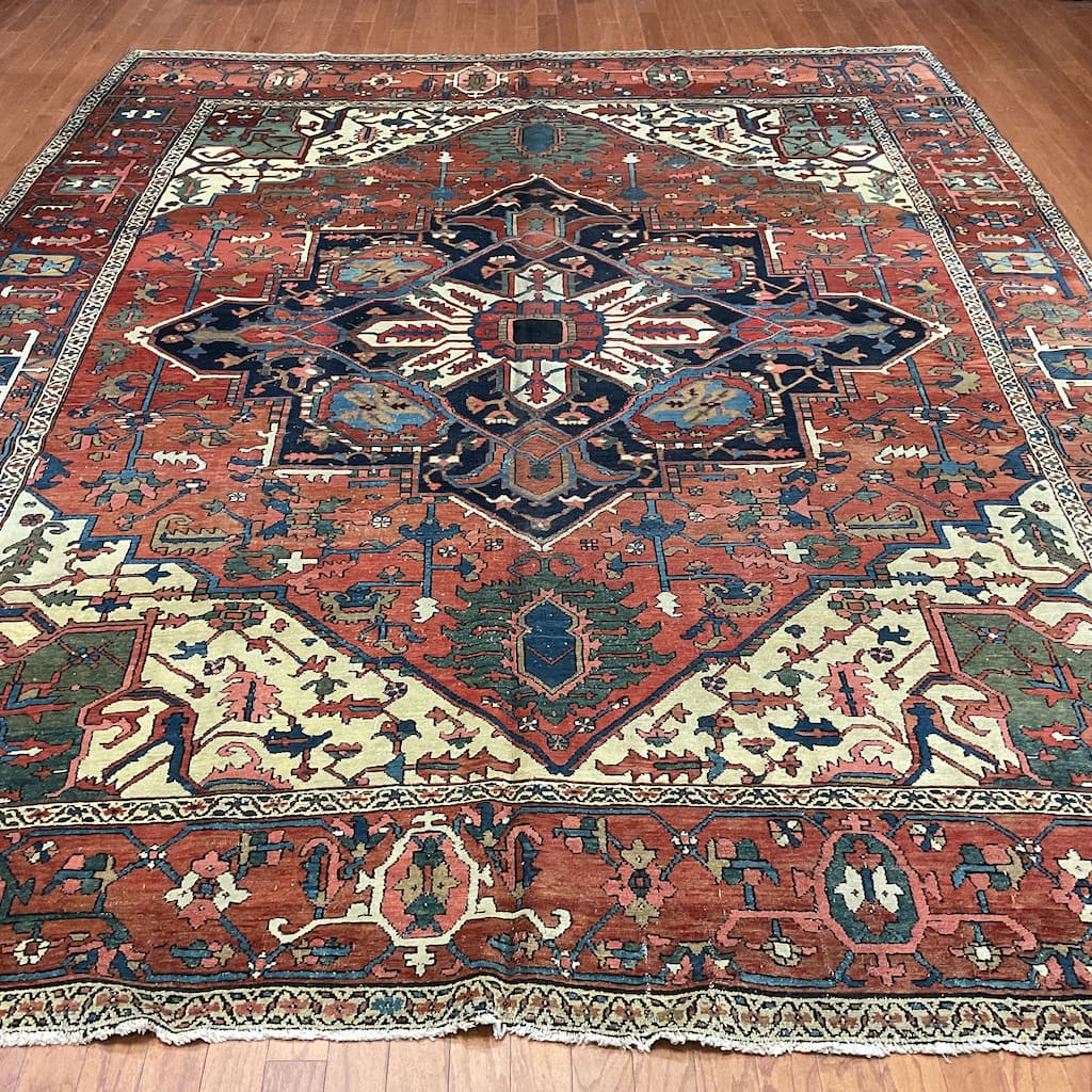 HERAT ORIENTAL Antique 1860s Serapi Wool Rug - 9'6" x 12'1"