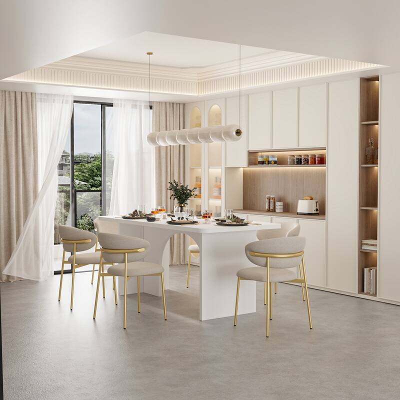 Modern White Rectangular Dining Table with Arch Base Minimalist Wood Kitchen Table Multifunctional for Home or Office