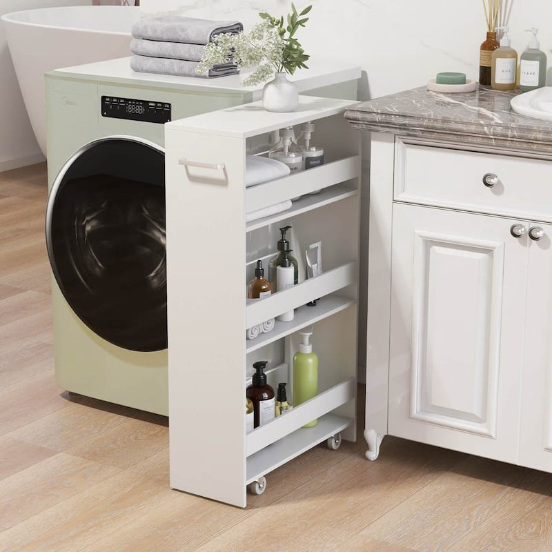 4-Tier Side Out Shelving Unit Slim Storage Rolling Cart w/ Handle