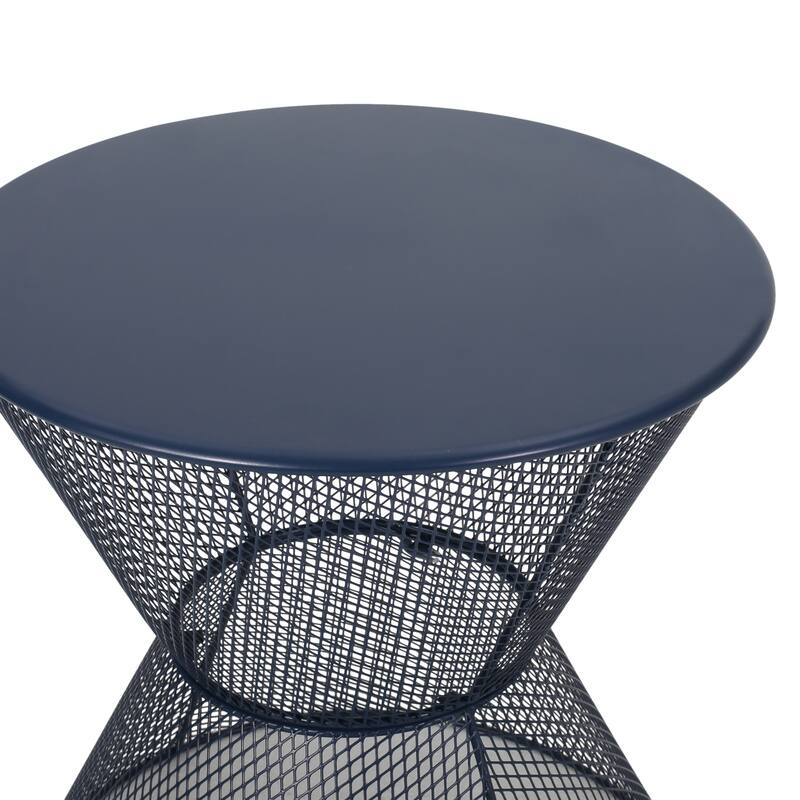 Nian Side Table, Round Top, Hourglass, Outdoor Navy Blue Iron, 18 Inch