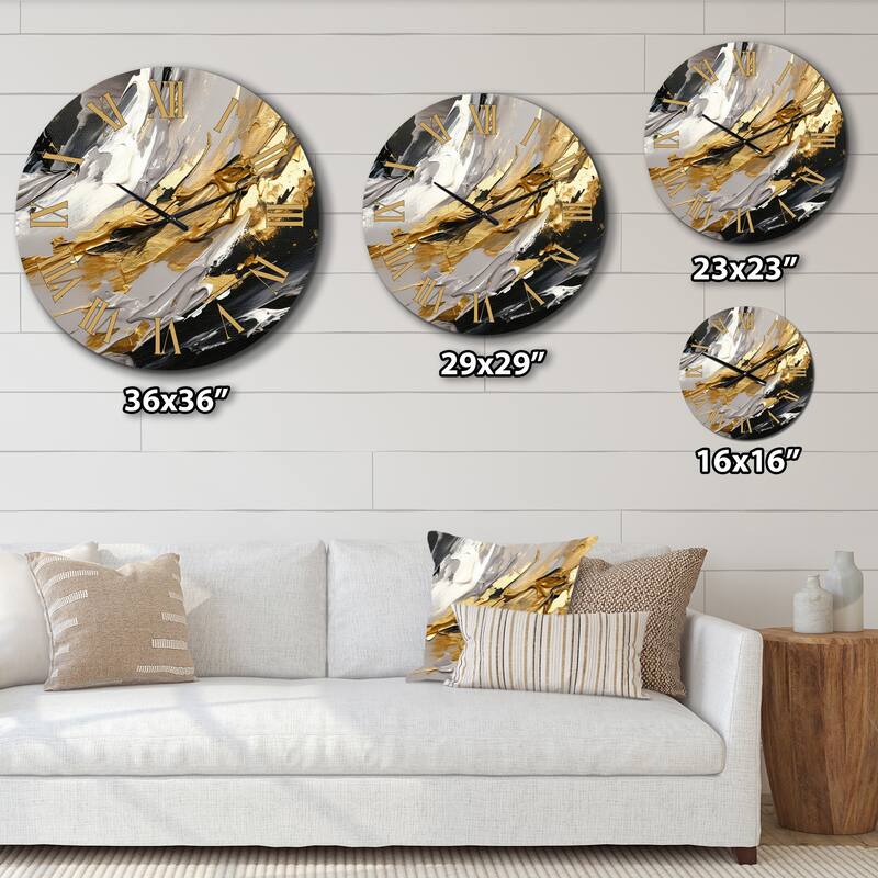 Designart "Dreams Of Abundance Black And Gold I" Abstract Painting Oversized Wall Clock