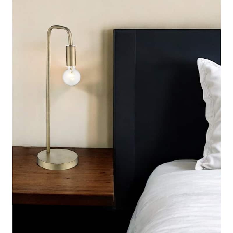 26 Inch Brass Metal Table Lamp with Harp Shade Fitter and 3-Way Switch - 8” x 8” x 26.25” - Brass