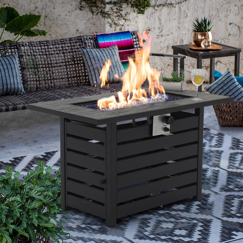 Outdoor 42-inch Rectangular Fire Pit Table with Cover