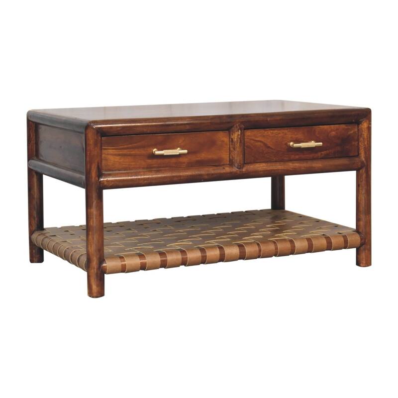 Artisan Furniture Solid Wood Regency Woven Console Table with 2 drawers, Brown, 1 Shelf