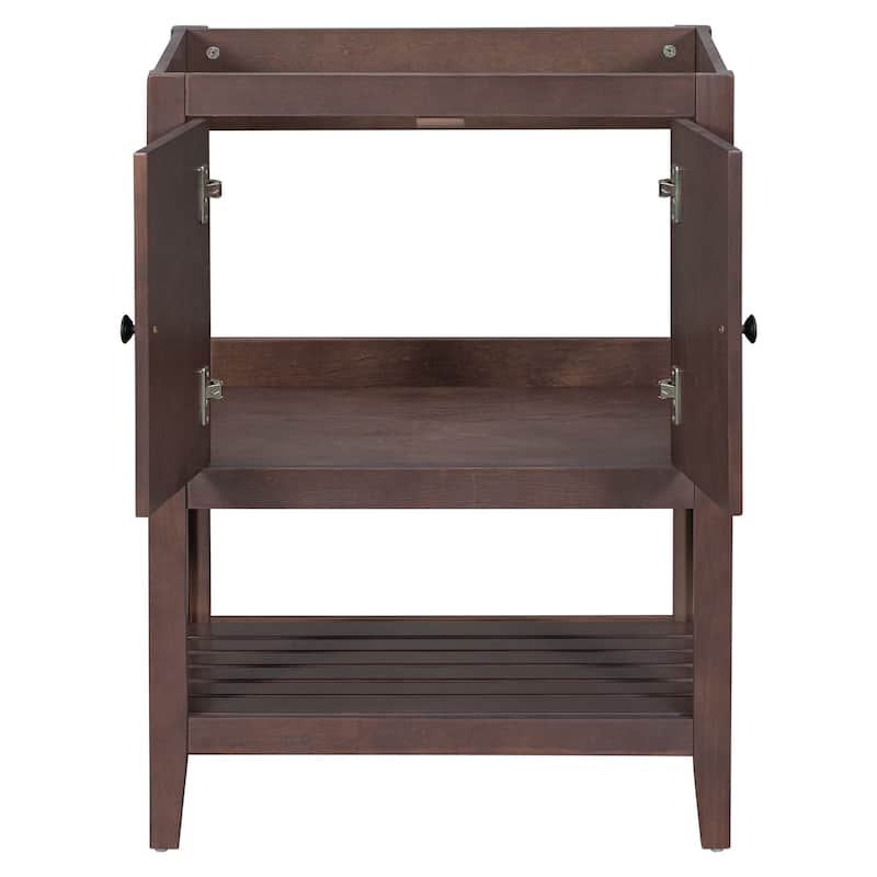 MDF Freestanding Bathroom Vanity Without Counter Top in Brown, Bathroom Storage Cabinet with Doors and Open Shelf - 24" x 18"