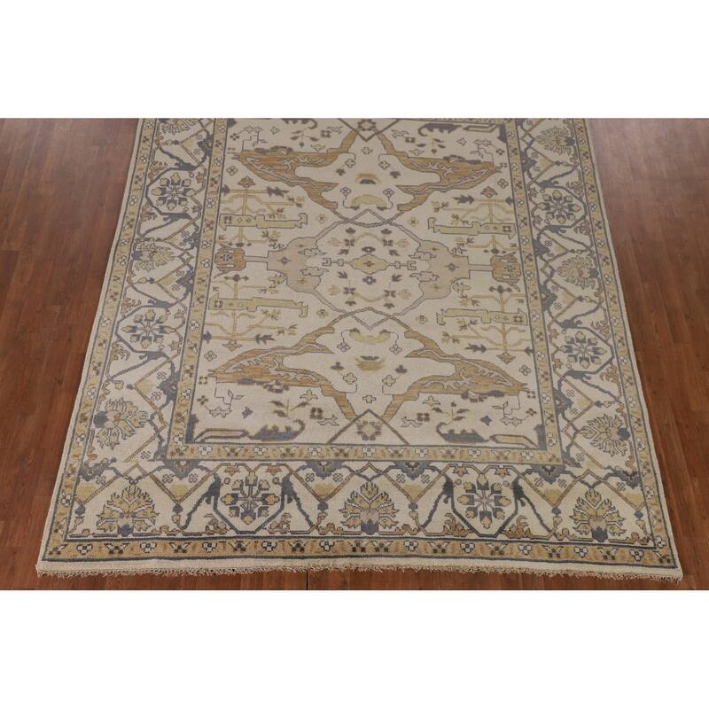 Beige Oushak Oriental Area Rug Handmade Oriental Wool Carpet - 8'1"x 9'10"