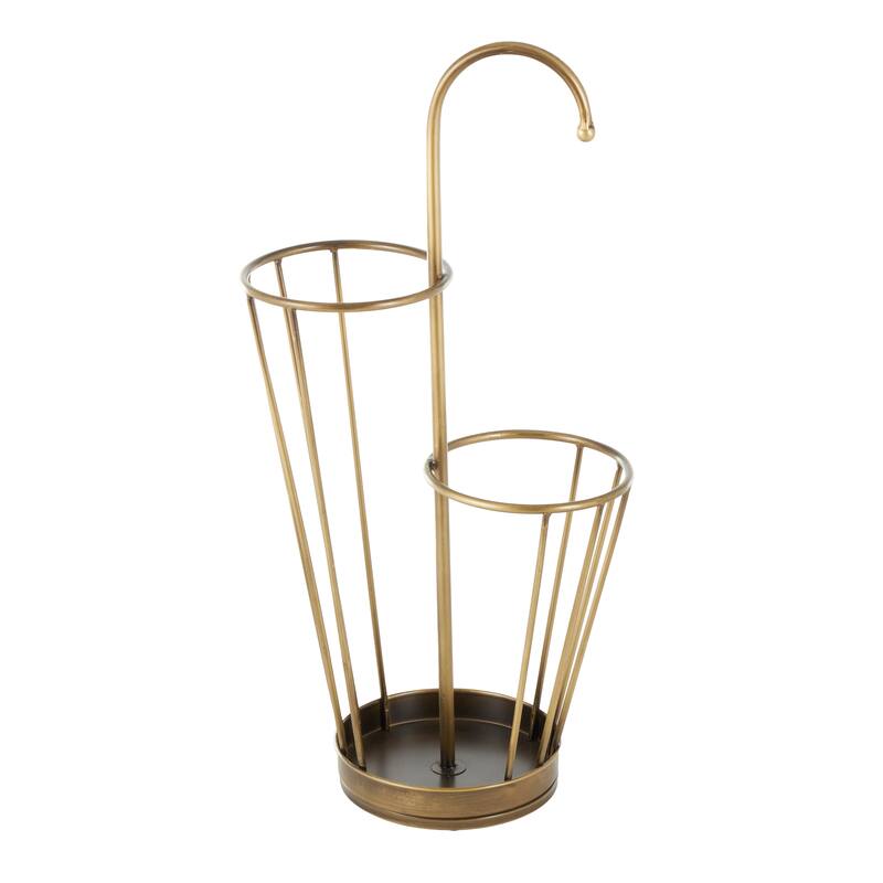 Gold or Black Metal 2 Section Umbrella Stand with Umbrella Shaped Handle