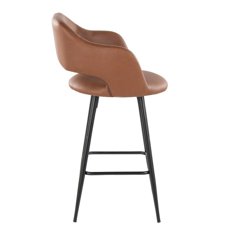 Porch & Den Vallen 26" Fixed-Height Faux Leather Counter Stool with Metal Legs & Square Footrest (Set of 2)