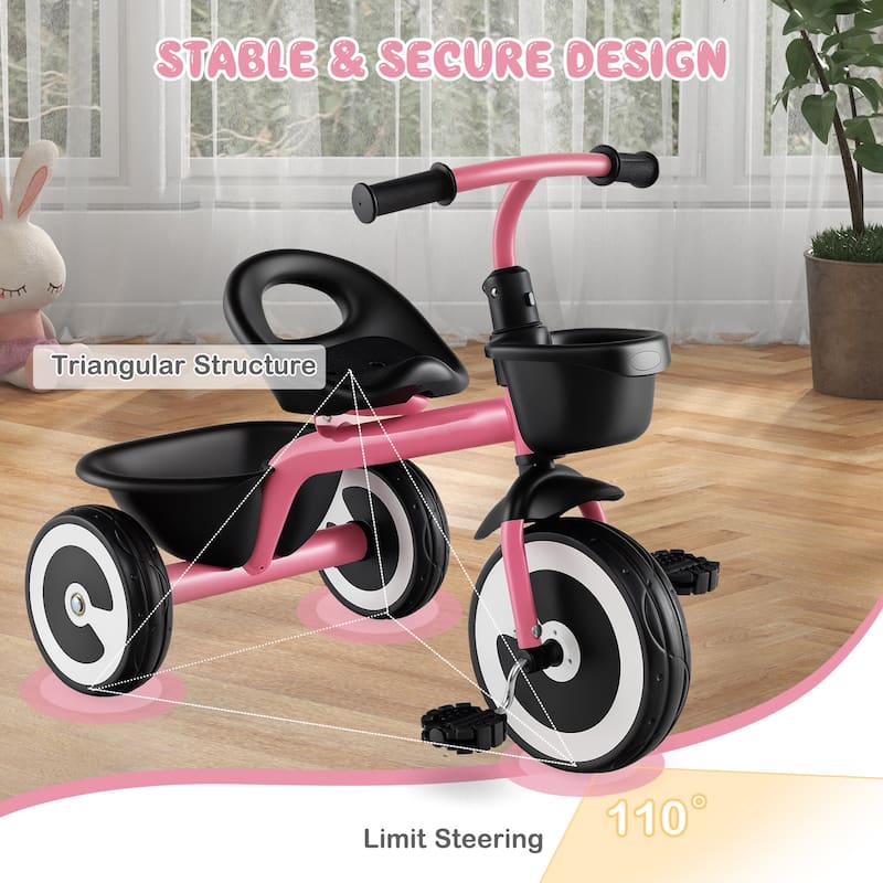 Toddler Tricycle for Boys and Girls with Carbon Steel Frame Indoor and Outdoor Kids Pedal Bike - 30" × 18" × 24"