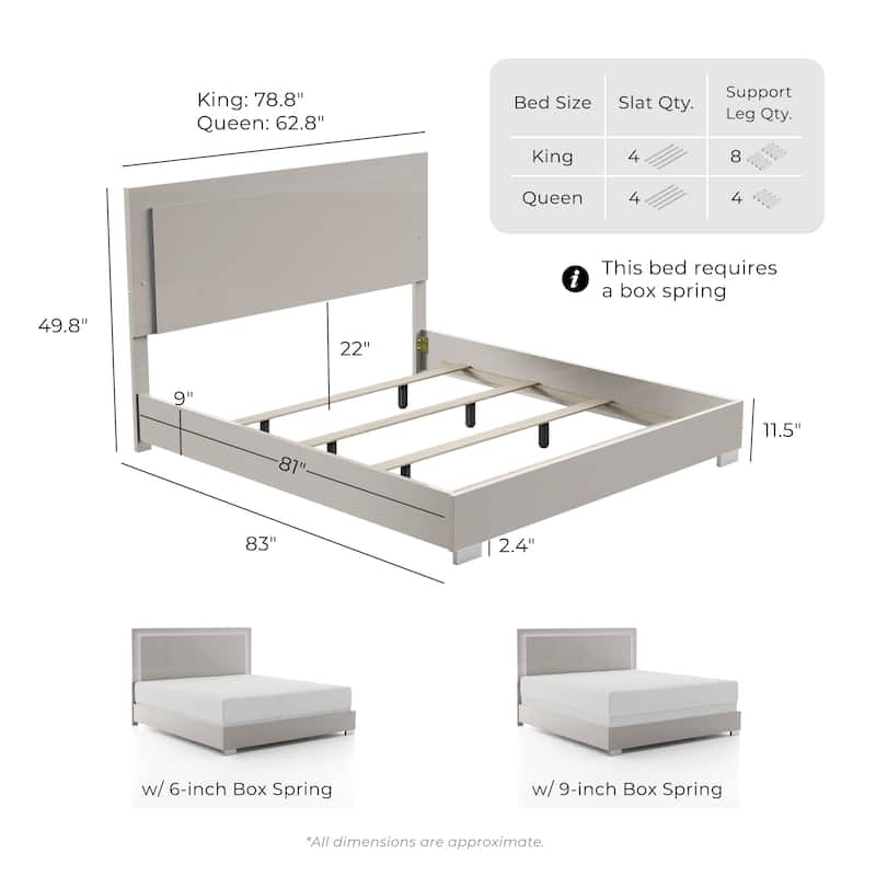 Furniture of America Erina Modern Glossy Panel Bed with LED Light Headboard