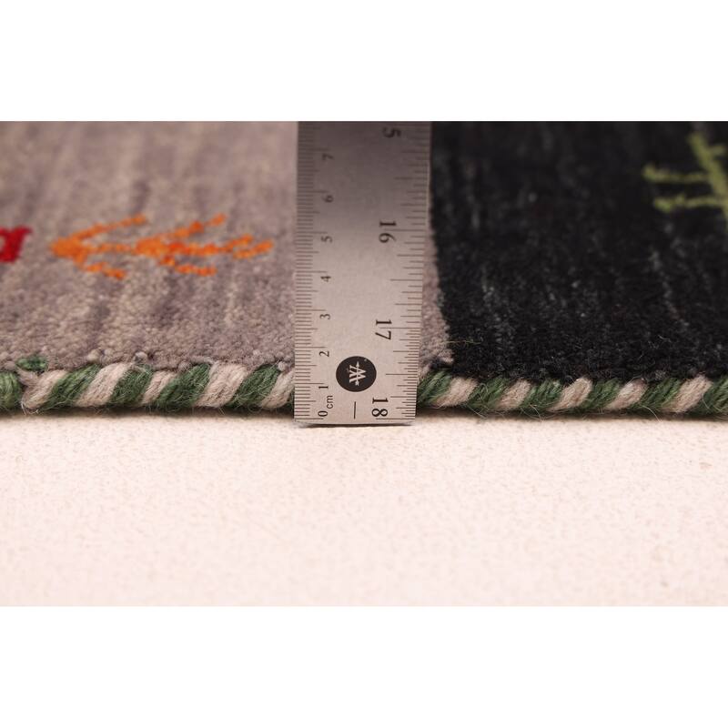 ECARPETGALLERY Hand Loomed Kashkuli Gabbeh Dark Navy, Green Wool Rug - 7'0 x 9'9