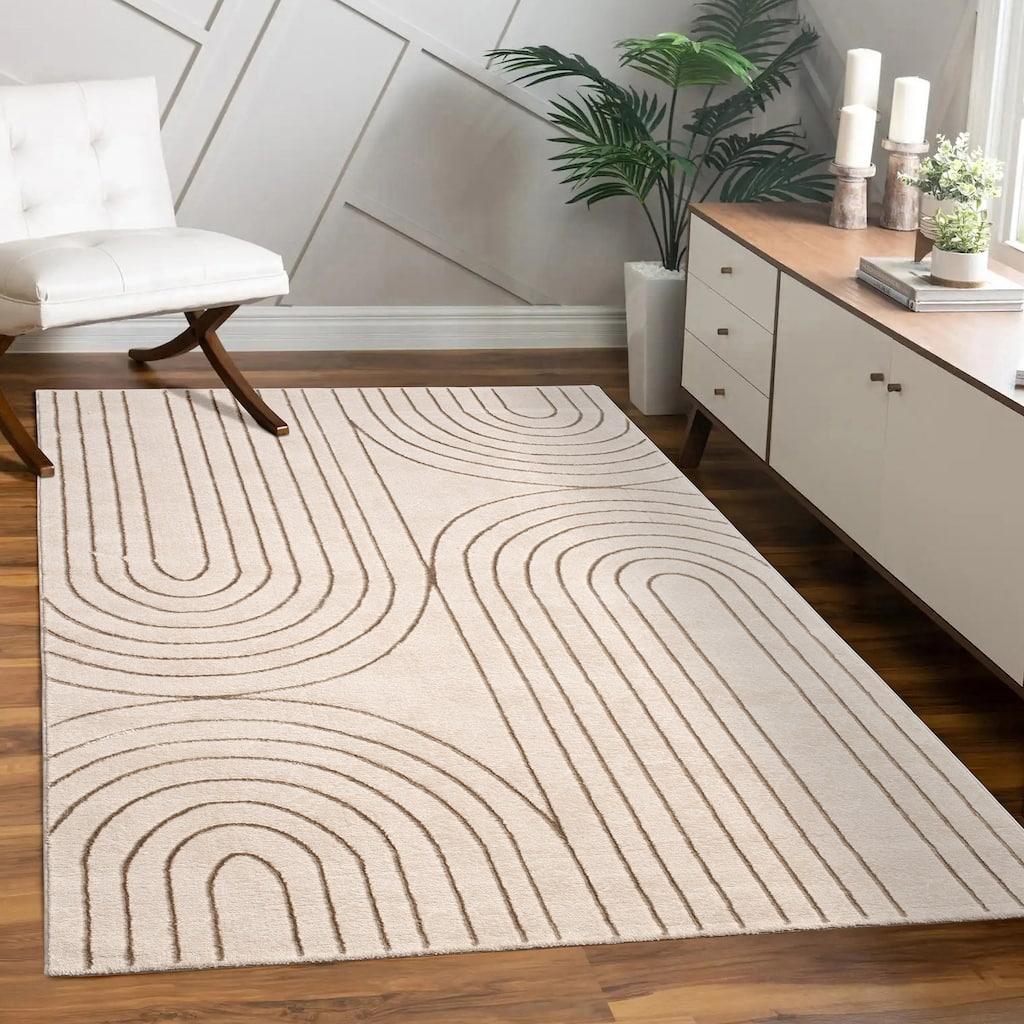Elegant Area Rug with Carved Lines and Arch Pattern
