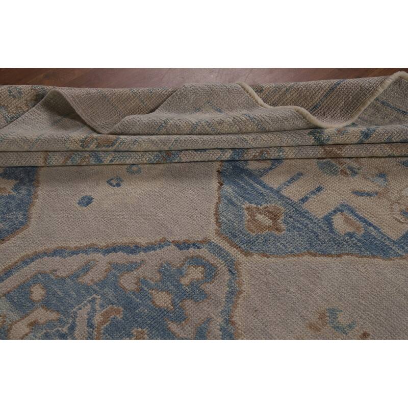 Hand Knotted Oriental 100% Wool Carpet Transitional Geometric Greys & Charcoal Oushak Area Rug - 12' 2'' X 9' 4''
