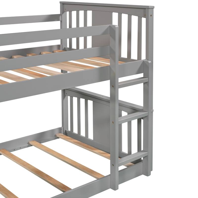 Gray Twin over Twin Solid Wood Bunk Bed with Slide & Ladder