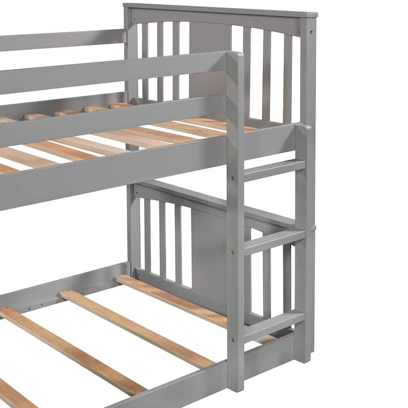 Wood Bunk Bed with Slide and Ladder, Solid Wood Bedframe with Safety Guardrail, Twin Over Twin Size, No Box Spring Needed