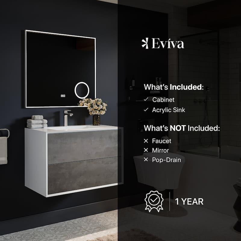 Vienna 36" Concrete Gray with White Frame Bath Vanity & Integrated Top