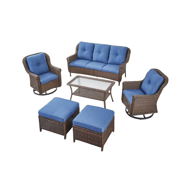 Outdoor Patio Sofa with 2 Swivel Chair Table,2 Ottomans