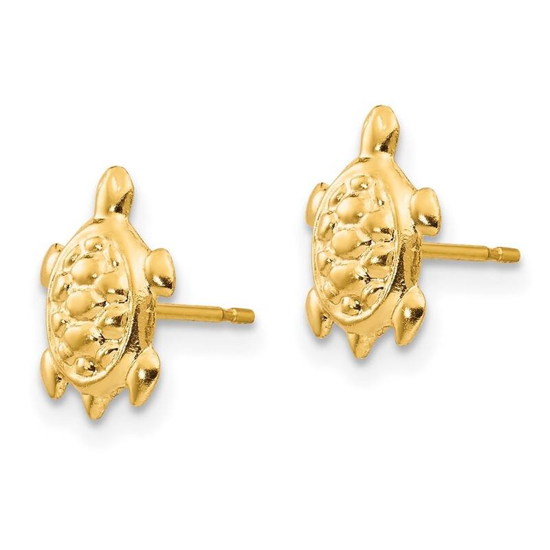 Curata Solid 14k Yellow Gold Childrens Textured Turtle Post Earrings (12mmx8mm) - Orange