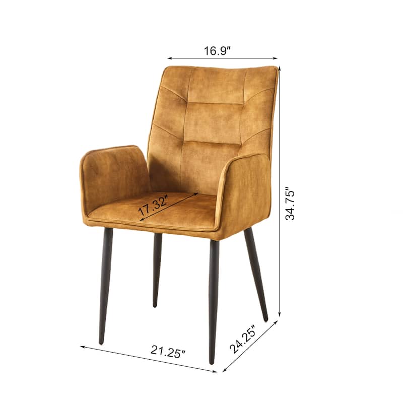 Modern Velvet Dining Chairs 2-Piece Set - Soft Cushioned Seats with Iron Frames in Mustard