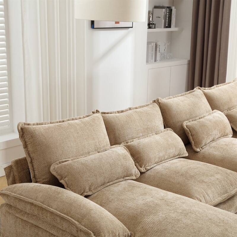 Sectional Sofa Cloud Couch for Living Room, Modern Chenille/Boucle U Shaped Couch, Comfy Modular Sofa Sleeper with Double Chaise