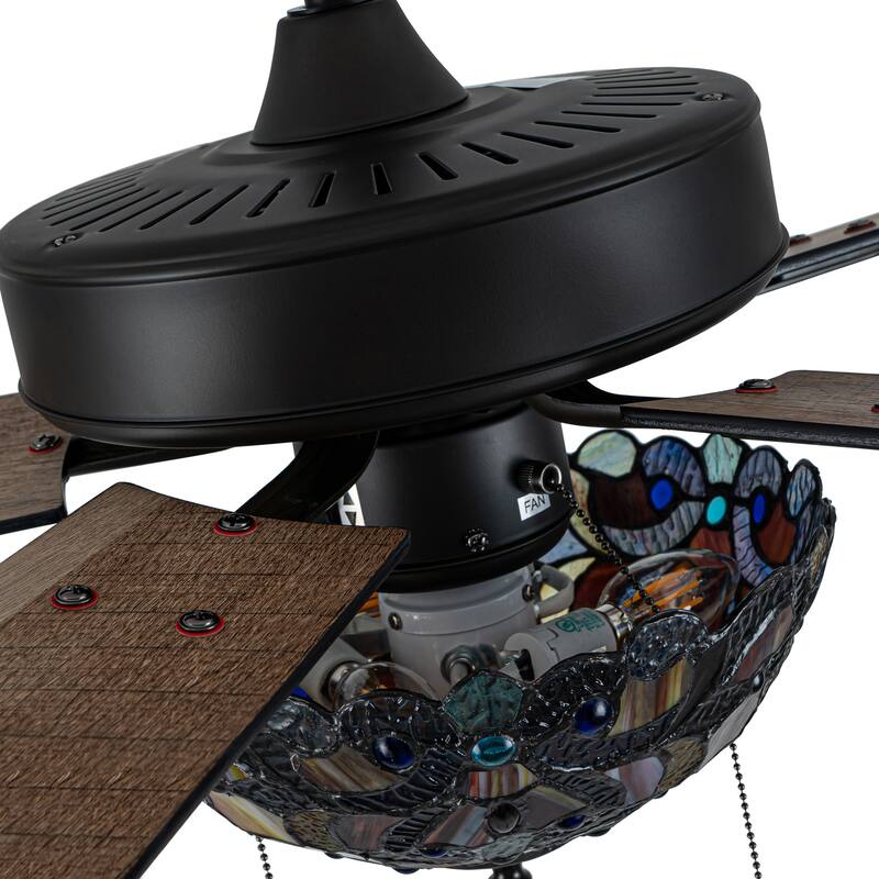 52" W Magna Carta Indoor Tiffany Stained Glass Oil Rubbed Bronze Ceiling Fan with Remote Control