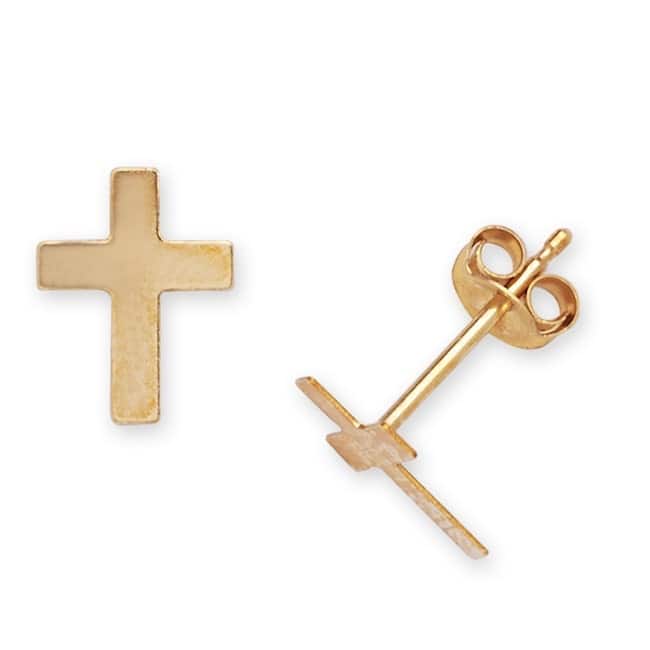 Curata 14k Yellow Gold 8x7mm Children's Cross Stamping Stud Earrings