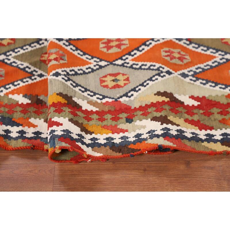 Kilim Persian Vintage Runner Rug Flatweave Wool Carpet - 4'1"x 12'4"