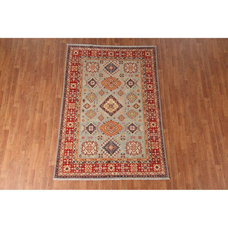 Geometric Kazak Area Rug Handmade Wool Carpet - 4'10" x 6'11"
